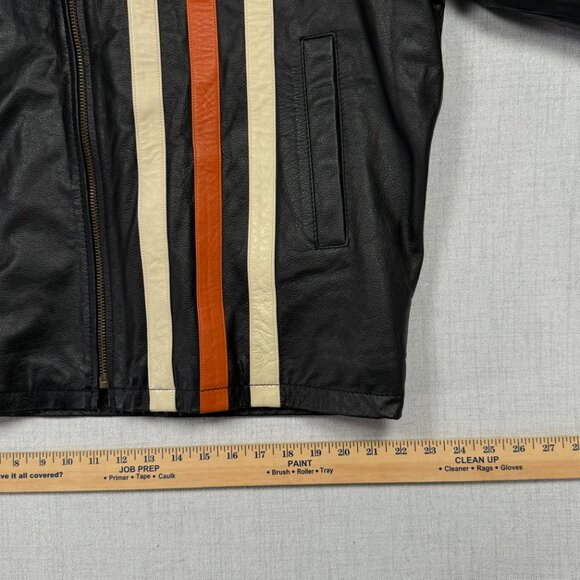 Geek Squad Leather Racing Stripe Jacket Black Orange Cream PC Techies Size L - Picture 11 of 15